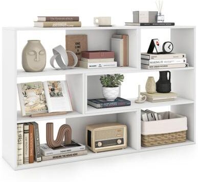 Costway Concave & Convex Bookshelf Set with 3 Open Shelves & Anti-Toppling Device for Living Room-White
