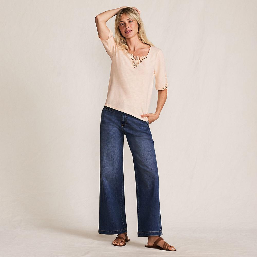 Flammgarn-Shirt mit Lochspitze für Damen, Damen, size: regular, Pink, Baumwolle, by Lands' End
