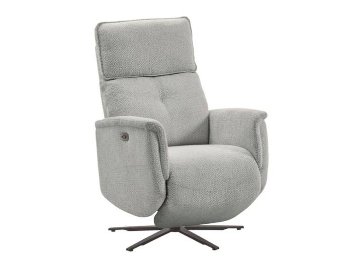Fauteuil relax électrique pivotant têtière manuelle tissu bleu-gris