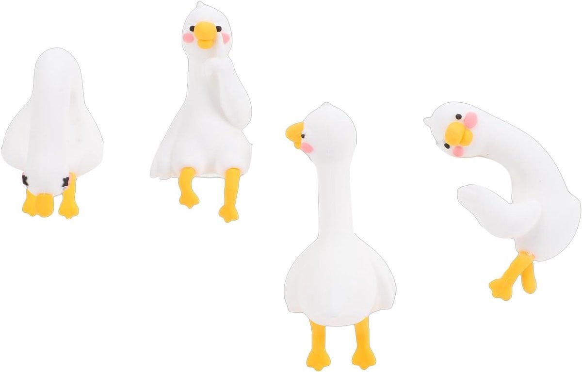 Set van 4 schattige cartoon gansbeeldjes voor bureau decoratie - Wit