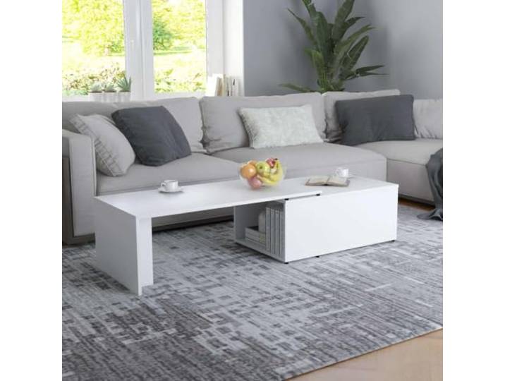 HEFZGDB Couchtisch Weiß 150x50x35 cm Holzwerkstoff Beistelltisch Wohnzimmertisch mit breiter Tischplatte für Getränke und Zeitschriften, robuster und langlebiger Tisch