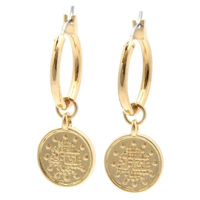 Paar Creolen FIRETTI "Münze", gold (gelbgoldfarben), Ohrringe, Damen, 18mm, Metall, Einhänger abnehmbar