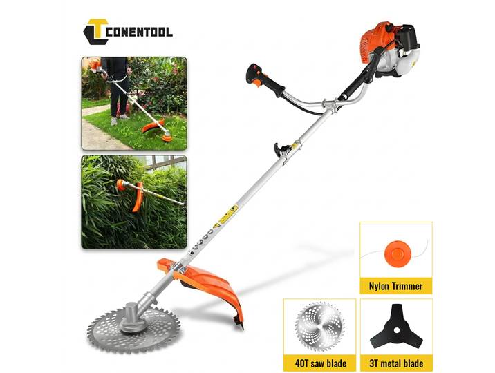 Débroussailleuse à essence CONENTOOL 52cc 3 en 1 2500W 2 temps avec lame de scie, lame métallique et fil de coupe 11000 tr/min
