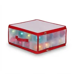 Relaxdays Weihnachtskugel Aufbewahrungsbox, 32 Kugeln, HxBxT: 18x36x36 cm, Kunststoff, Pappe, Kugelbox, transparent/rot