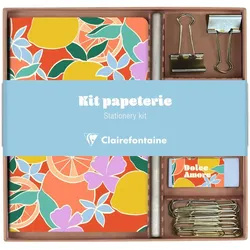 Clairefontaine 3x Dolce Amore, Schreibwaren-Set mit einem Notizbuch 11x17 cm 32 Blatt liniert, einem Bleistift, 2 Briefklemmern - 116283C