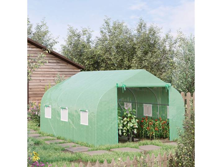 Outsunny Serre Tunnel 10,5m² Châssis Renforcé Vert