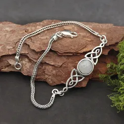Drachensilber Mondstein Armband Keltischer Edelstein Damen Armschmuck 925 Silber - Weiß;Silber