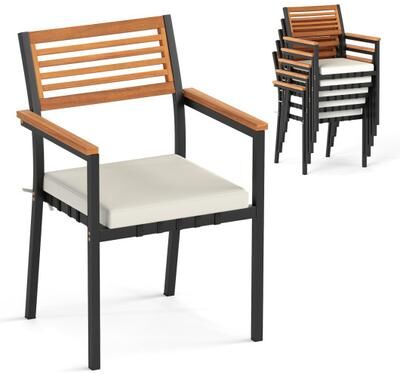 Costway Stackable Patio Dining Chairs Set of 6 with Cushions