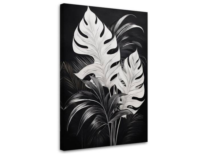 Feeby Wandbild monstera verlässt black white loft, Schwarz, Baum/Pflanze/Natur, Rechteckig, 80x120 cm, Bilder & Rahmen, Bilder, Leinwandbilder