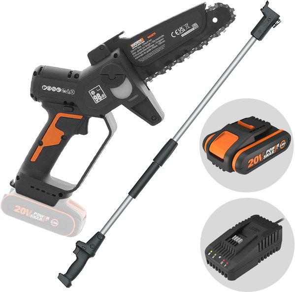 Worx WG327E - Potatore manuale a batteria + asta di prolunga 125cm - 20V 2Ah