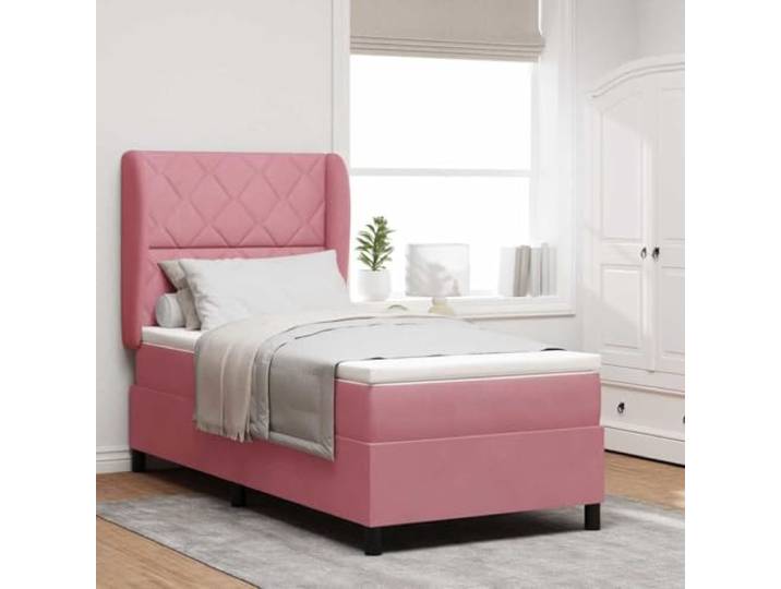 Polyester Boxspringbett Modernes Schlafzimmerdesign Boxspringbett Rosa 200 Boxspringbett mit Matratze Rosa 200x100 cm Polsterbett mit Kopfteil verstellbar Taschenfederkern Kiefernholz Lattenrost