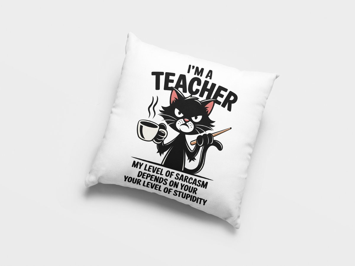Sierkussen met grappige zwarte kat voor docenten en koffieliefhebbers