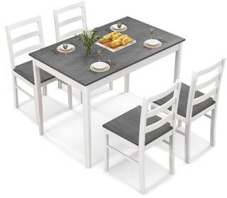 Costway 5-Piece Wooden Dining Set with Rectangular Table and 4 Chairs-Gray