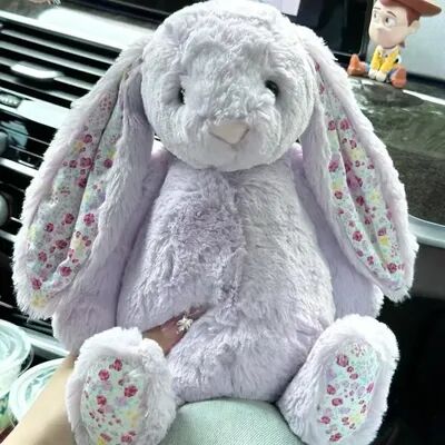 Trendy Discount Goods NEW Easter Rabbit Grey Plush Doll With Pink Strawberry Flower Ears Gift purple