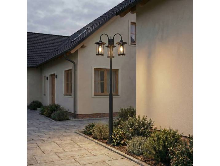 Lindby Außenleuchte Zayn, schwarz, 3-flg., Höhe 220 cm, IP65 Zayn Lindby, dimmbar, schwarz, Aluminium, Antik