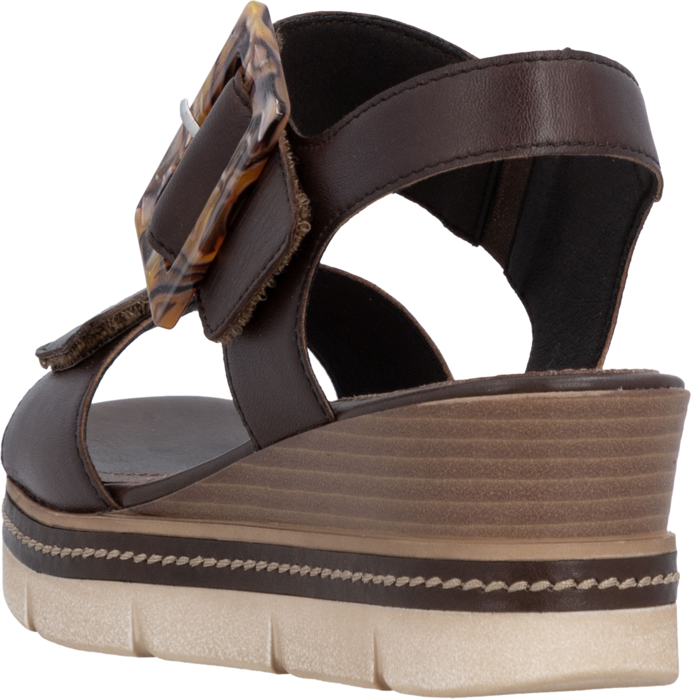 Keilsandalette REMONTE "Elisabeth Hurley-Collection", Damen, Gr. 39, Synthetik, braun (dunkelbraun), Leder, unifarben, Schuhe Keilsandalette, Keilabsatz, Riemensandale, Sommerschuh, auffällige Zierschnalle
