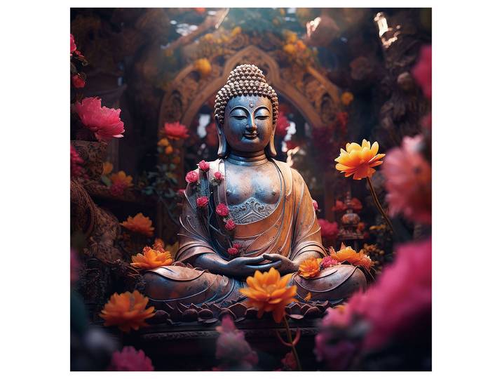 Tableau en verre Bouddha Harmonie Impression artistique sur verre de sécurité Multicolore 80 x 80 x 1cm