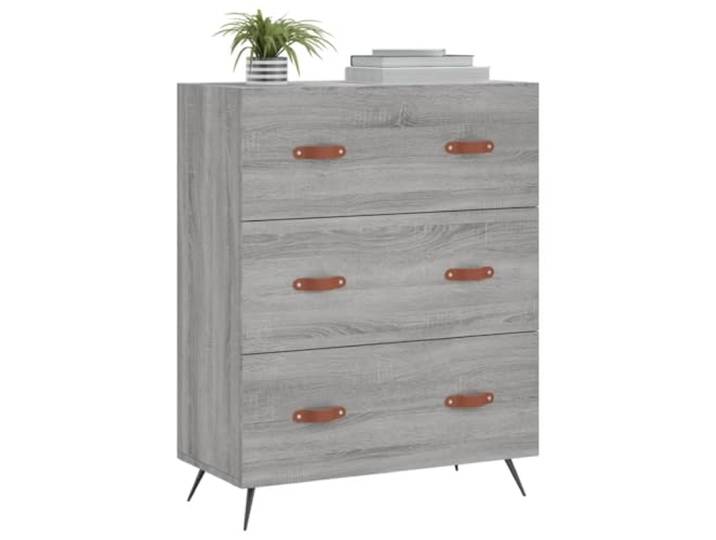 Kommode Grau Sonoma 69,5 x 34 x 90 cm Holz mehrschichtig 3 Schubladen, großer Stauraum, Füße aus Metall, Oberfläche für Ausstellung, leicht zu reinigen