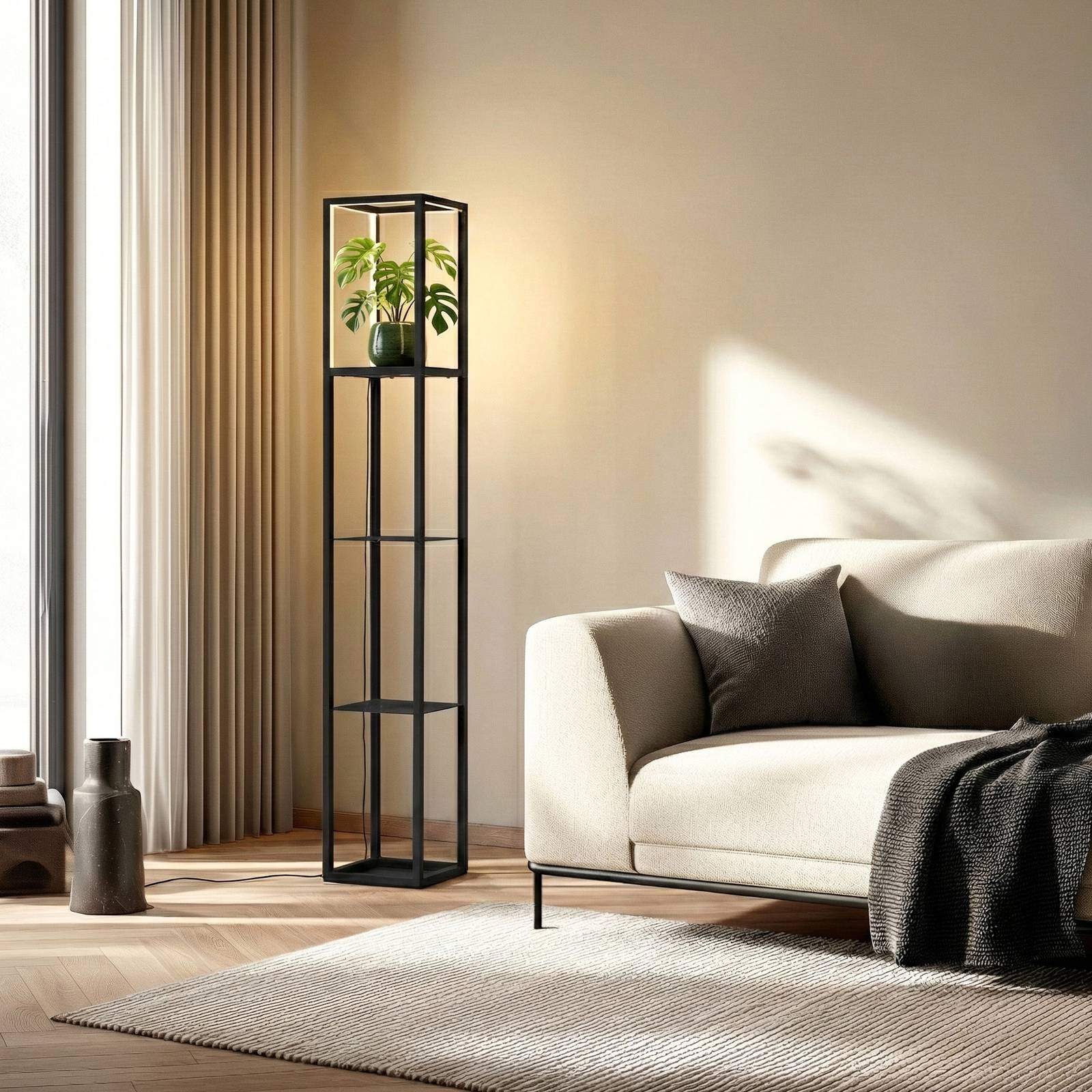 LED Floor Lamp Birta Lindby, dimmable, Black, Living / Dining Room, metal, Modern, Floor Lamp