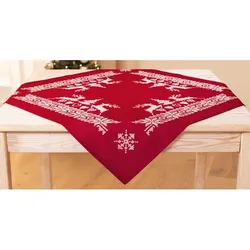 Stickmitteldecke "Hirsche rot/weiß