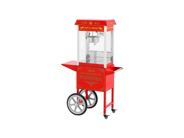 Royal Catering Popcornmaschine Popcornmaker mit Wagen 1500 W 5 kg/h rot Popcornautomat Teflon