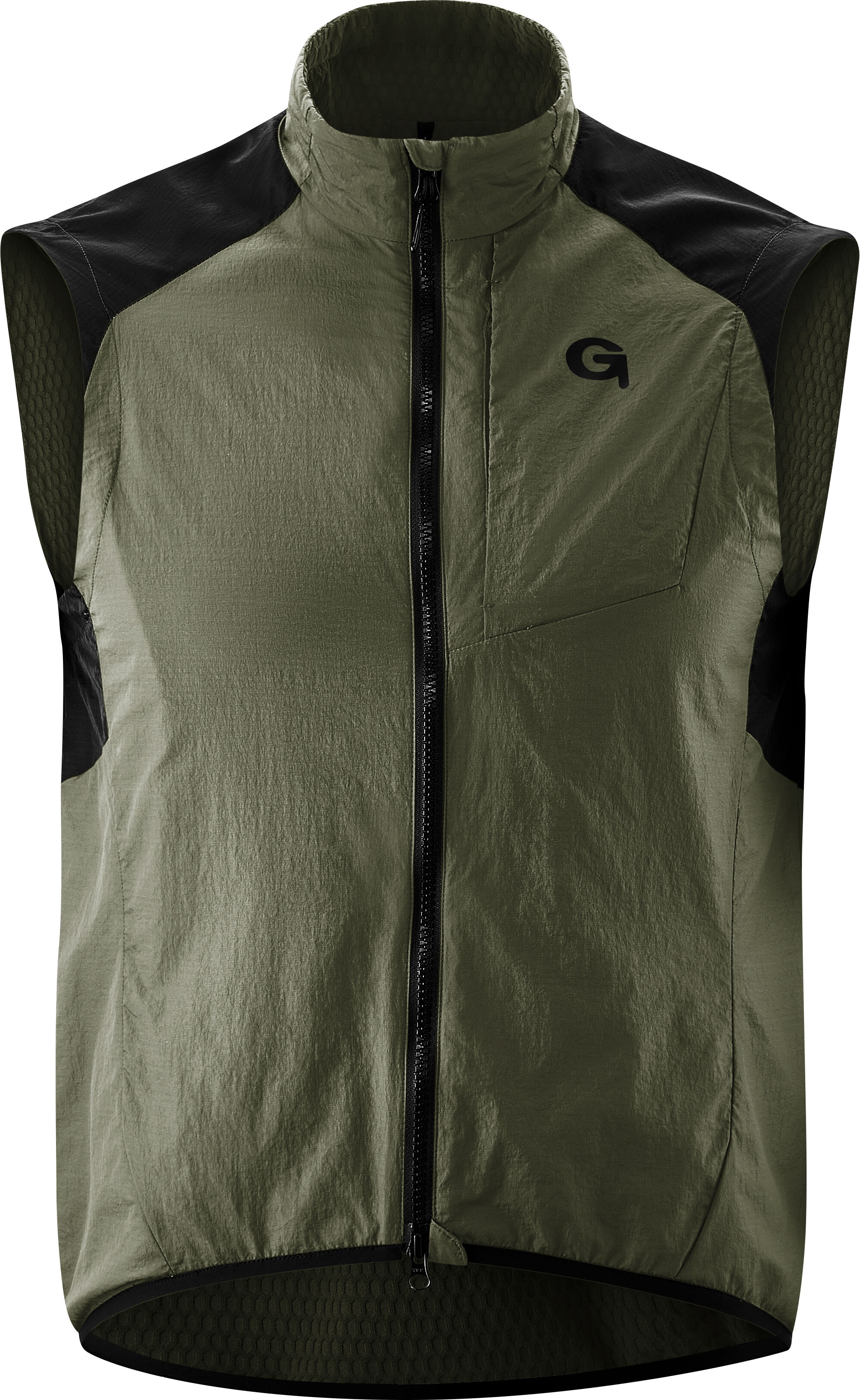 Funktionsweste GONSO "MORTI", Herren, Gr. S, grün (olivgrün), 90% Polyamid. 10% Polyester, hoch geschlossener Ausschnitt, Westen Funktionsweste, Herren Fahrrad-Weste, windabweisend und wärmeisolierend, Tight fit olivgrün S