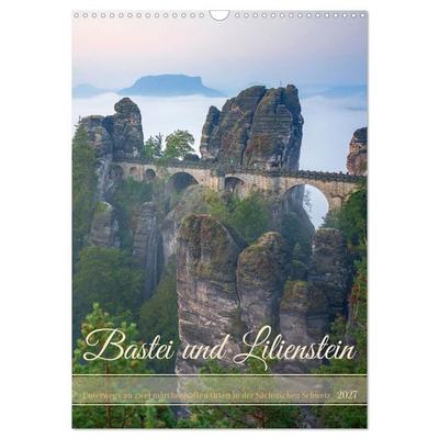 Bastei und Lilienstein - Unterwegs an zwei märchenhaften Orten in der Sächsischen Schweiz (Wandkalender 2027 DIN A3 hoch), CALVENDO Monatskalender
