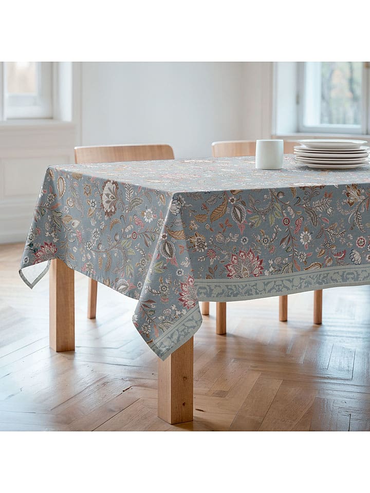 mint Deco Tischdecke "Floral And Tropical Ayana" in Grau/ Rosa/ Grün - 155x155 cm