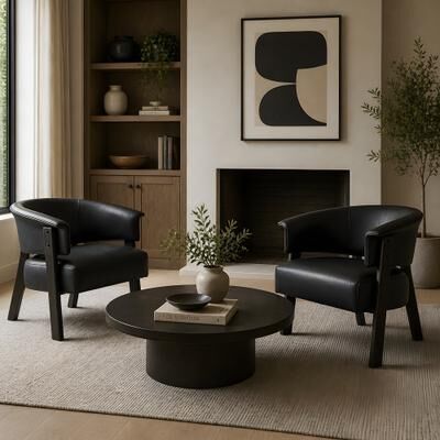 Faux Leather Wingback Accent Chair with Solid Wood Legs