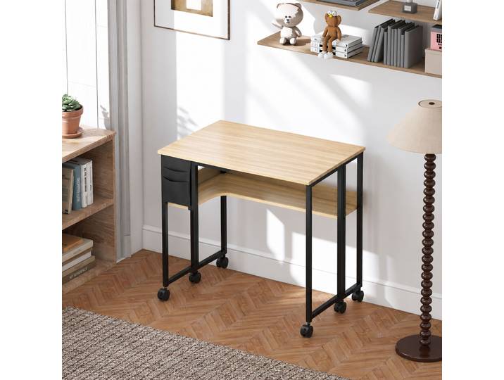 HOMCOM Bureau Pliable 80x50cm Chêne avec Étagère et Sac