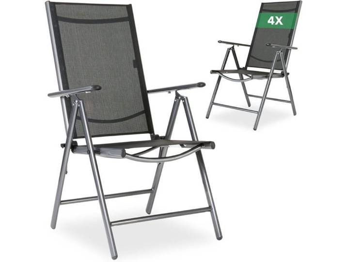 AREBOS 4x chaises de jardin à dossier haut et pliables Dossier réglable sur 7 positions jusqu'à 150° Charge 120 kg