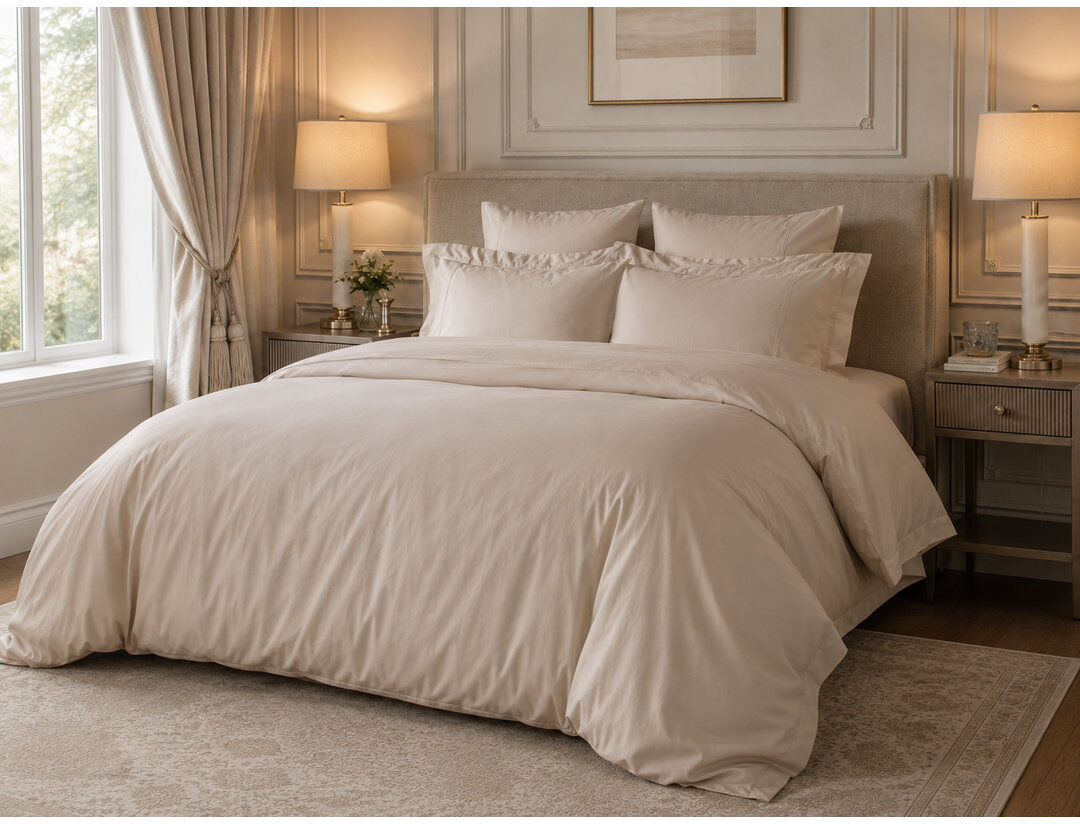 Belledorm 600TC 100% Egyptian Cotton Duvet Set Cotton Solid Colour Duvet Cover Set Taupe Single