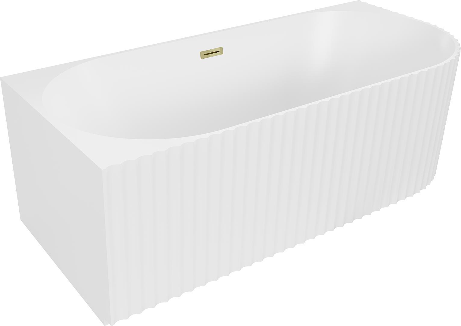 Mexen Gia freistehende Eckbadewanne links 150 x 75 cm, weiß matt, Überlauf gold - 52701507501L-50