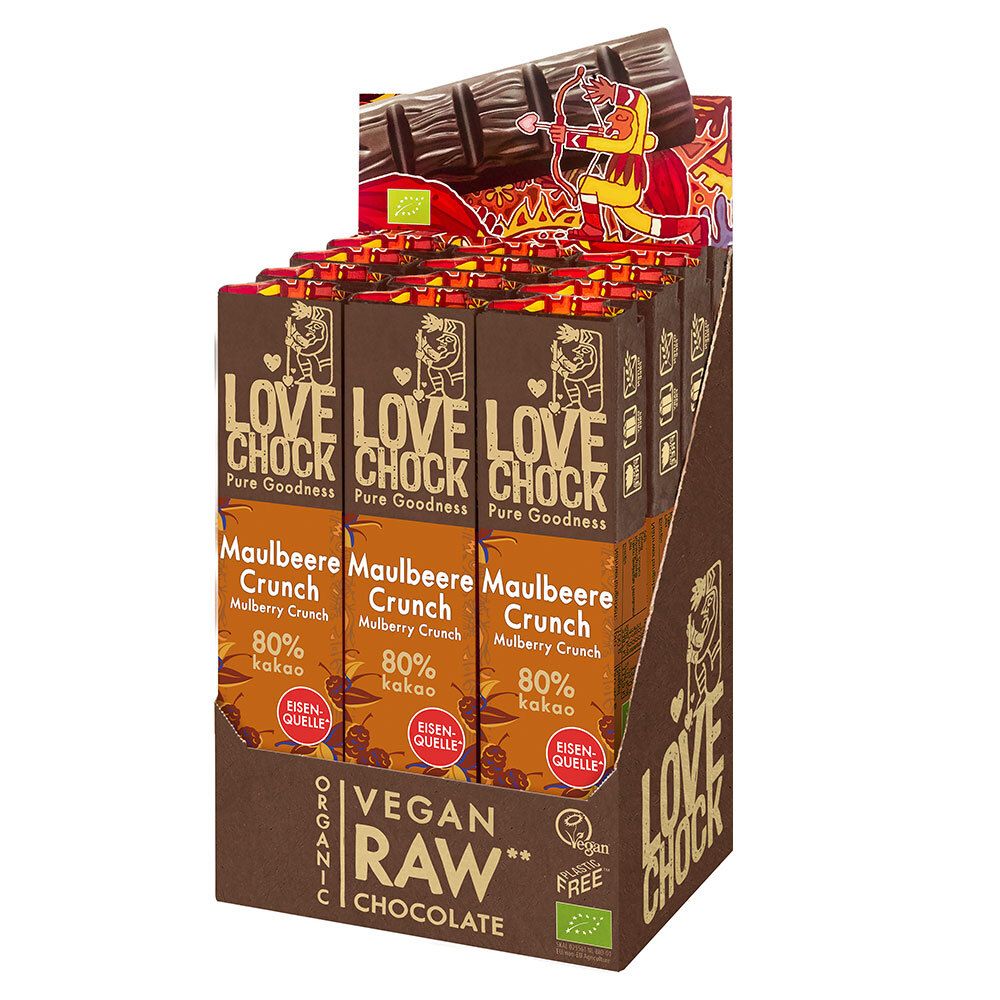Lovechock Bio rohe Schokolade Bars, Maulbeere-Vanille 12x40 g