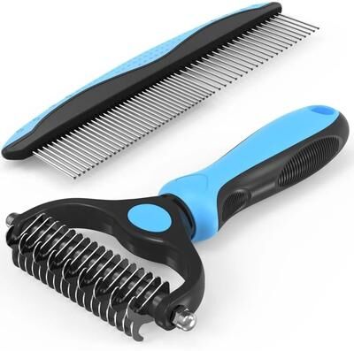 Uplift Picks Pet Grooming Brush And Metal Comb Combo For Deshedding Dematting Long Haired Cats Dogs Coats blue
