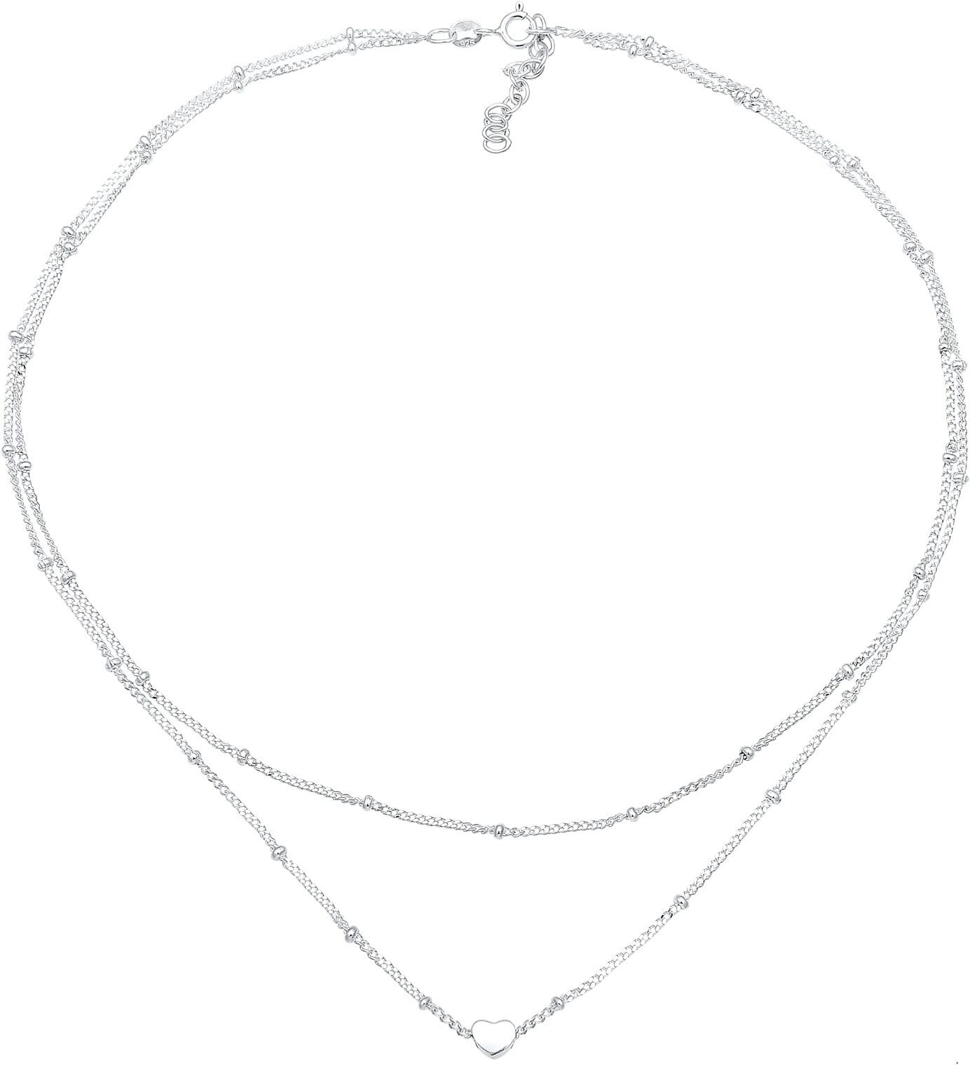 Choker ELLI "Halskette Choker Layer Kugelkette Herz 925 Silber" Gr. 36, silber, Halsketten, Damen, ohne Stein, Silber 925 (Sterlingsilber), Choker