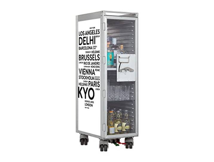 VanDeBord Bartrolley City inkl. LED-Leuchtfachboden, Barbrett & Fachboden aus Glas (Weiss, Originalrollen)