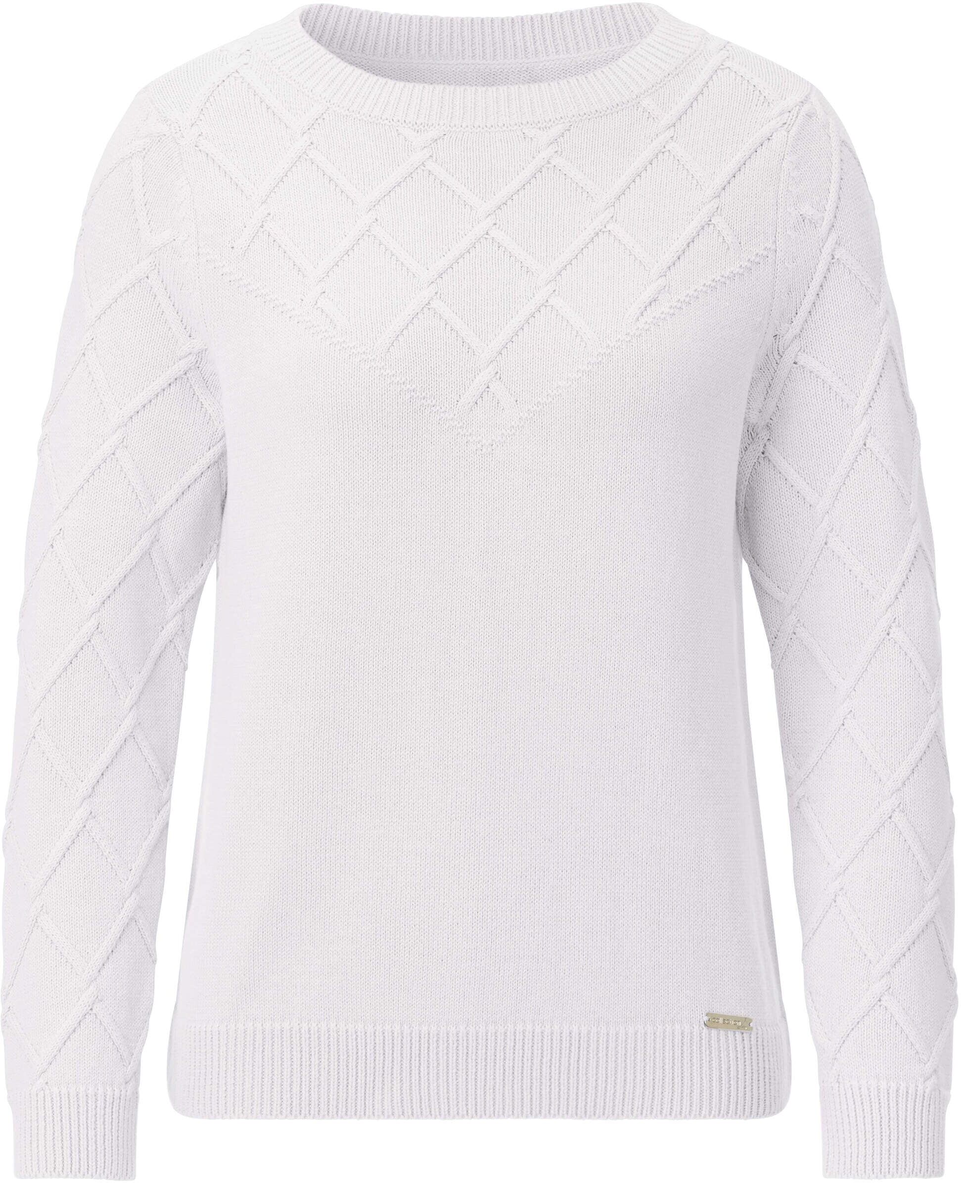 Longpullover WITT "U-Boot-Pullover Baumwollpullover mit Rautenmuster", Damen, Gr. 48, weiß (ecru), Sportlich, U-Boot-Ausschnitt, Pullover Longpullover