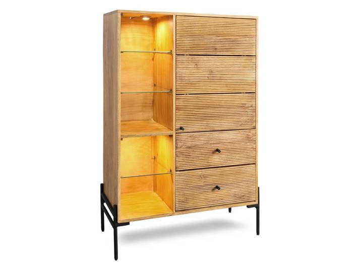 Highboard inkl.Beleuchtung 88x135cm 'Kairo' Mango massiv lackiert