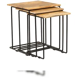 DELUKE Beistelltisch PEER 3er Set Mangoholz Braun 54x45x45cm Couchtisch Sofatisch Abstelltisch