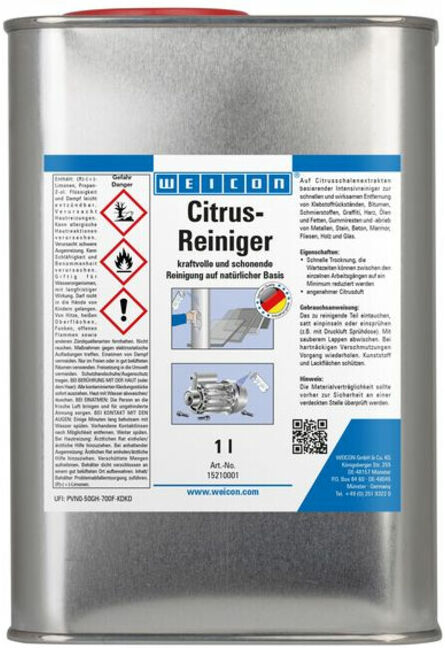 WEICON Citrusreiniger, Universalreiniger auf Citrusschalen-Extrakt, 1 L, transparent (15210001)