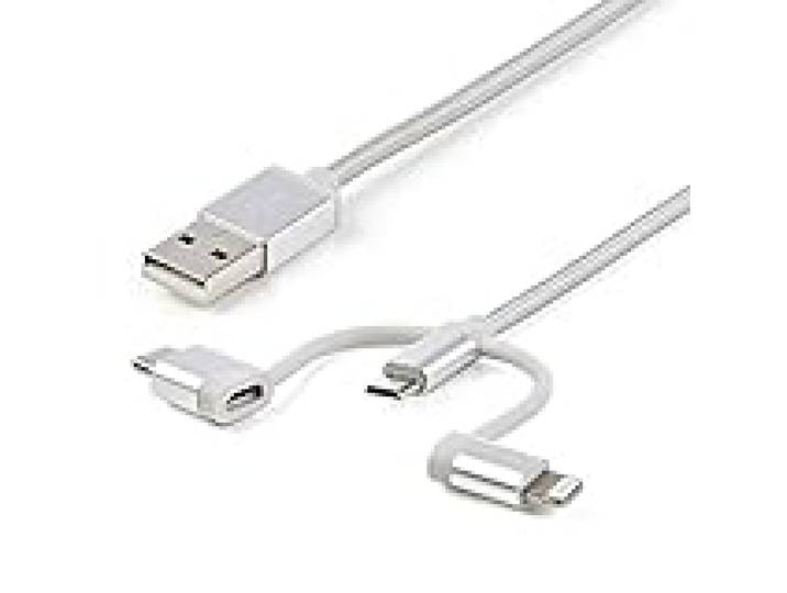 StarTech Câble Lightning, USB-C, Micro-USB/USB-A 1m - Argent (LTCUB1MGR)
