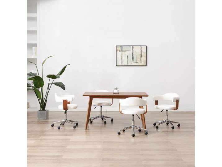 vidaXL Drehbare Esszimmerstühle 4 Stk. Weiß Bugholz und Kunstleder