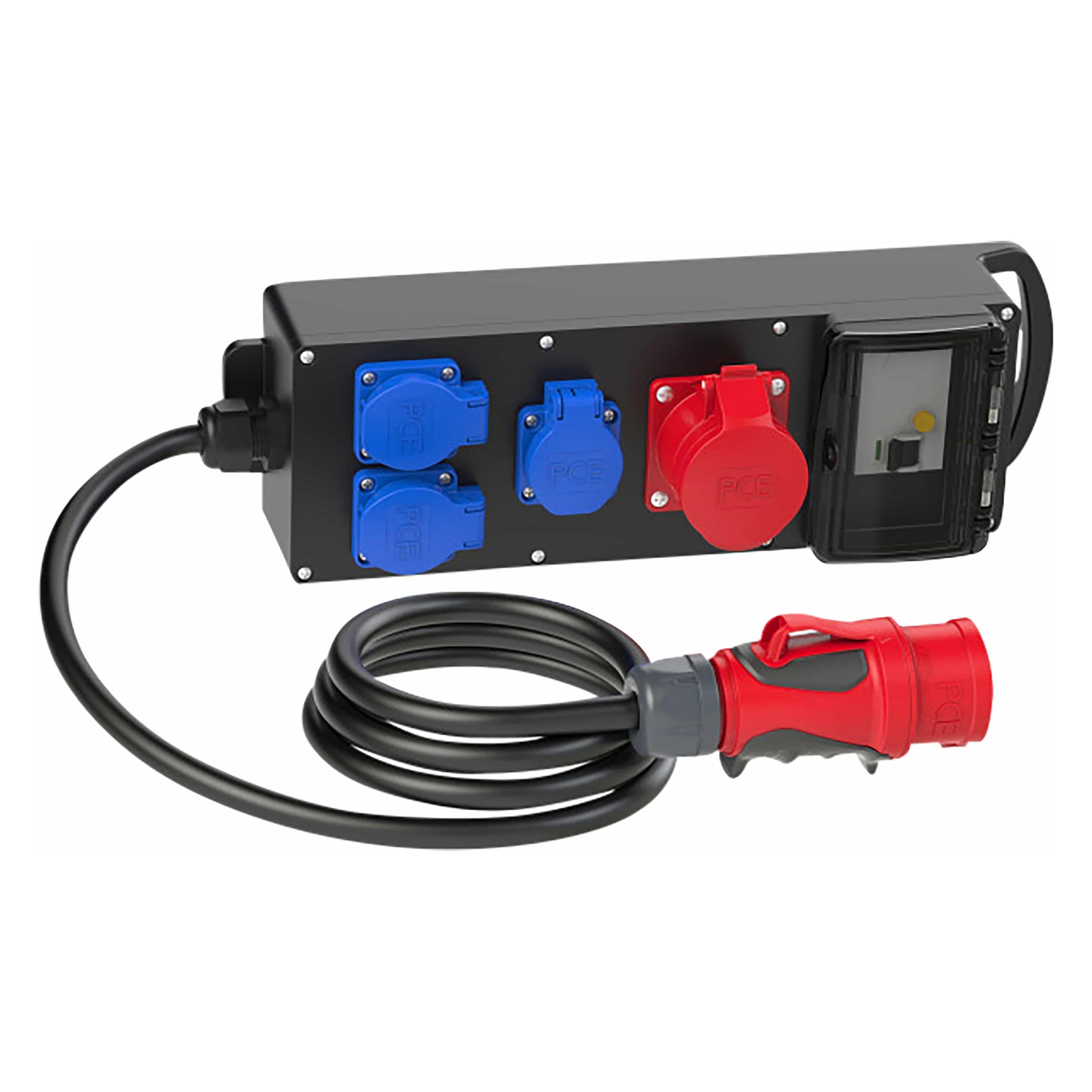PCE Stromverteiler Steyregg, 1x CEE 16A, 3x SSD 16A, IP54, schwarz (9441051)