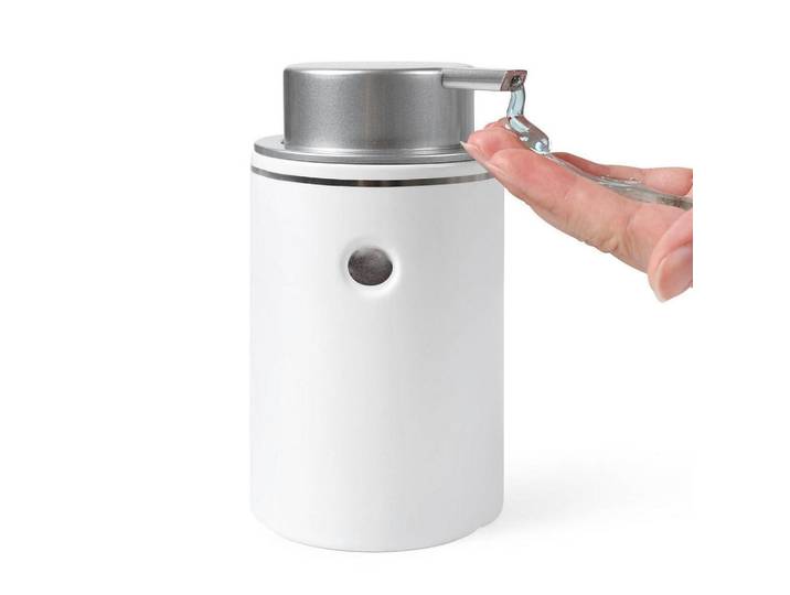 Seifenspender Keramik Weiß mit großem Pumpenkopf, 7.9x14.1x7.9 cm, Badaccessoires, Seifenspender