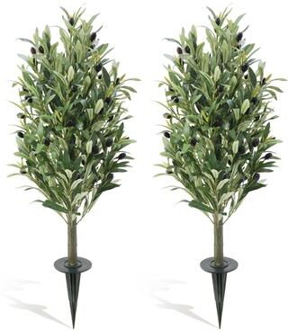 Garvee 2 Pack Silk Cloth Olive Leaf Tower Ground Spike Plants 35.4 Inches