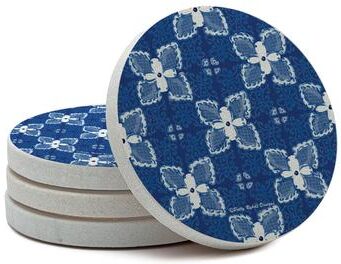 Thirstystone Blue Flower Tile 4 Pack Round Natural Sandstone Coasters with Protective Cork Backing Manufactured in The USA