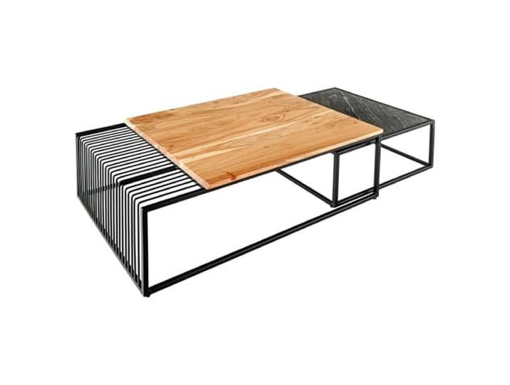 Riess Ambiente Couchtisch Architecture - Natur schwarz - Akazienholz 2er-Set, individuelle Maserung, montiert geliefert, Industrial Design, Loft-Stil, pflegeleichte Oberfläche