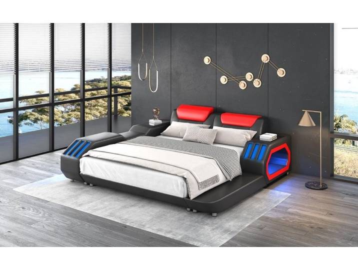 Xlmoebel Polsterbett Elegantes Lederbett mit integrierter LED-Beleuchtung (Bett), Hergestellt in Europa