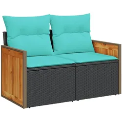 vidaXL Gartensofa mit Kissen 2-Sitzer Schwarz  Poly Rattan